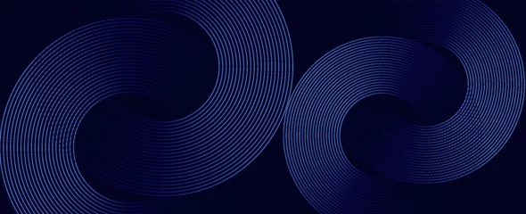 Deurstickers Abstract shining circle lines on dark blue background. Geometric line art design. Modern shiny blue lines. Futuristic technology concept. for posters, covers, banners, brochures, websites, vectors © Khanaya
