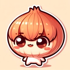 Cute stickers, cartoon style, 2D, detailed illustration of onion.