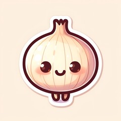 Cute stickers, cartoon style, 2D, detailed illustration of onion.