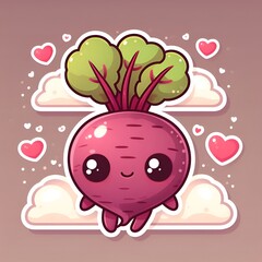 Cute sticker. Cartoon style. Two-dimensional. Detailed illustration of Radish on a white background.