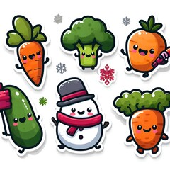 Set of stickers or patches with diet food, fruits, vegetables, on a white background, cute characters. Isolated elements for design, flat vector illustration.