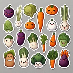Set of stickers or patches with diet food, fruits, vegetables, on a white background, cute characters. Isolated elements for design, flat vector illustration.