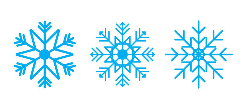 Collection of blue snowflakes icons isolated on white background. New Year design elements, vector illustration