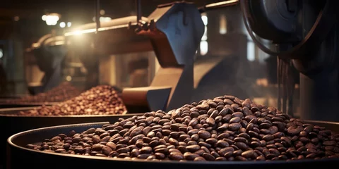 Tuinposter Production of cocoa at factory, conveyor. Close up. © svetlana_cherruty