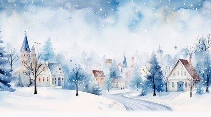 Obraz na płótnie Canvas watercolor watercolor town winter,