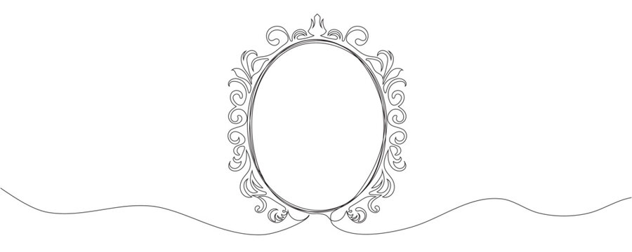 Continuous one-line drawing of a frame or mirror. Sketch of a mirror. Vector illustration