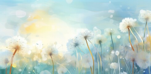 white dandelions and sunlight in background,