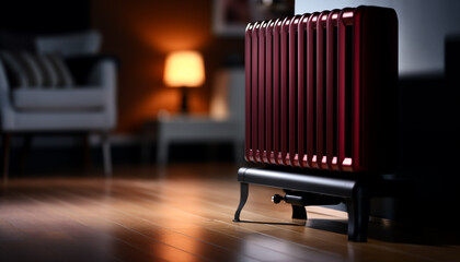 radiator in the interior in the foreground. heating in the apartment.