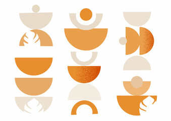 Abstract minimal op art, boho elements. Mid century vector set . Aesthetic contemporary geometric shapes. Design for your wall art, decoration, wallpaper.