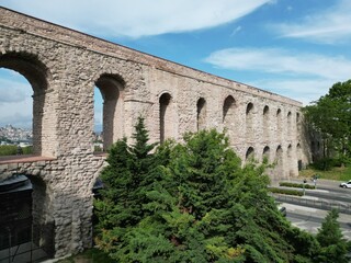  Ancient Byzantine aqueduct in Istanbul - aerial photo.