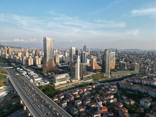  highway in the city of skyscrapers - aerial shot