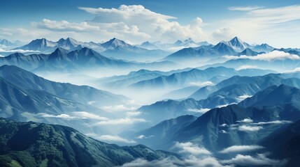 Mountain peaks rising above the clouds, signifying aspirational mountain vibe. AI generate