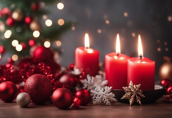 Obraz na płótnie Canvas Red Candle With Christmas Decoration