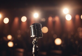 Retro Microphone On Stage With Bokeh Light