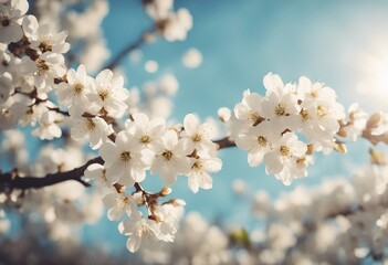 Spring Blooming - White Blossoms And Sunlight In The Sky
