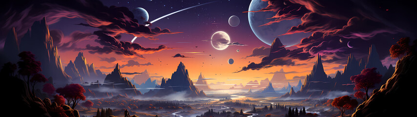 "Image of outer space, illustration, planets, and stars."