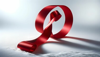 a red ribbon is sticking out of the snow with a white background