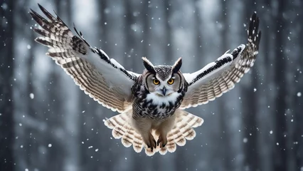 Foto op Aluminium owl flying towards the camera in snowfall   © abu