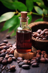 bottle, cans of cocoa extract essential oil