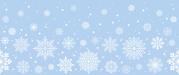 Winter background with snowflakes and snow. Seamless pattern. Vector illustration for cover, banner, poster, web, textiles and packaging. 