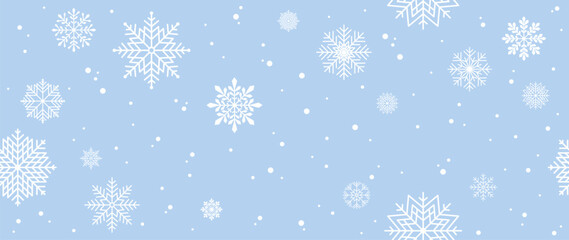 Naklejka na ściany i meble Winter background with snowflakes and snow. Seamless pattern. Vector illustration for cover, banner, poster, web, textiles and packaging. 
