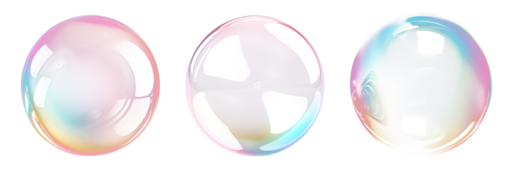 Set of soap bubbles isolated on a transparent background close-up. Flying soap bubbles in PNG format. Attributes of fun.