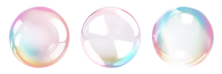 Foto op Plexiglas Set of soap bubbles isolated on a transparent background close-up. Flying soap bubbles in PNG format. Attributes of fun. © SERSOLL