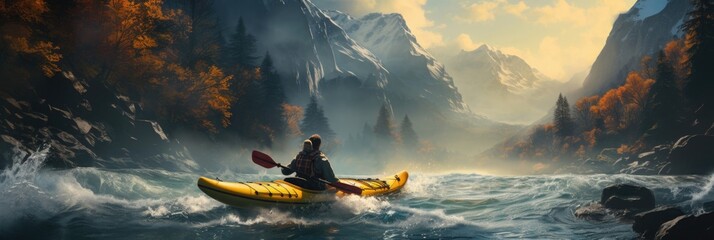 White Water Kayaking Adventure Generative AI - obrazy, fototapety, plakaty