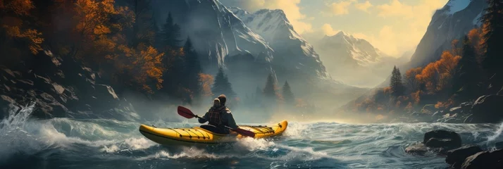 Deurstickers White Water Kayaking Adventure Generative AI © Johnathan