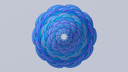 Group of blue and purple circle shapes. Abstract illustration, 3d render.