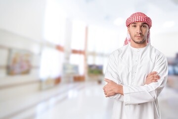 Emirati Arab man works in office