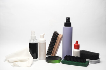 Shoe care products or accessories on a white background