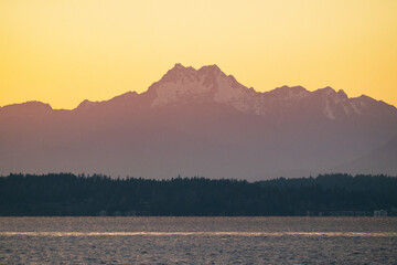 Looking west to the summit of The Brothers from Seattle, Washington