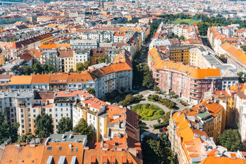 Fototapeta na wymiar Birds-eye view of Prague, Czech Republic from Zizkov Tower