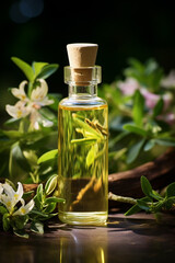 bottle, jar, essential oil extract, honeysuckle flower, essential oil