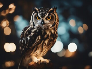 portrait of owl at nature, copy space

