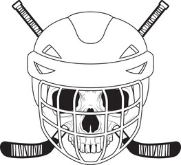 Skull Ice hockey Ice hockey stick Sports Vector Graphic Art Illustration - obrazy, fototapety, plakaty