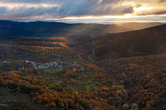 Autumn hues over Valverde de los Arroyos Village