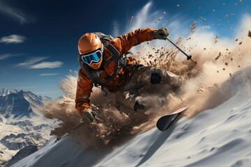 Man Skiing Down a Snowy Slope Generative AI