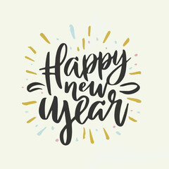 ector happy new year lettering. handwritten inscription with swirls