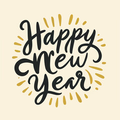 ector happy new year lettering. handwritten inscription with swirls