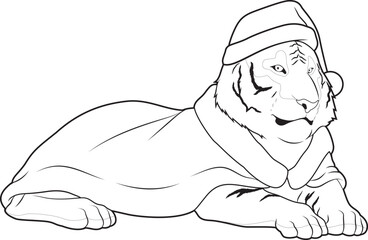 Tiger Christmas Santa hat Animal Vector Graphic Art Illustration