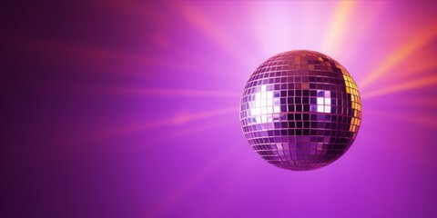 Disco Ball Shining Against a Vibrant Purple Background, Setting the Stage for a Night of Energetic Celebration and Groovy Vibes