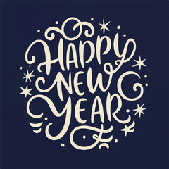 ector happy new year lettering. handwritten inscription with swirls