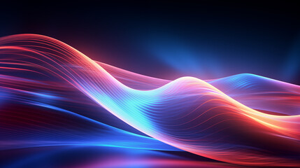 Abstract digital wave background with glowing lines on dark background. Colorful wave, blurred motion, blue and magenta color, futuristic technology style