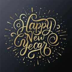 ector happy new year lettering. handwritten inscription with swirls