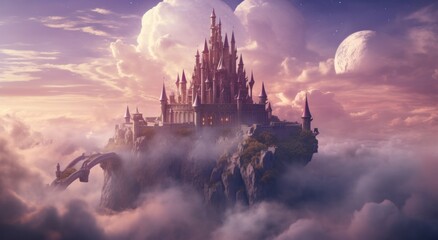 Fototapeta premium a castle in a scenic scene among the clouds,