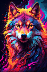 Naklejka premium A colorful long haired Wolf illustration.