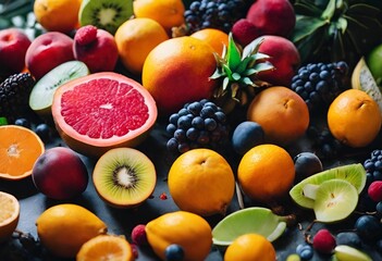 fresh fruits like berries, oranges, kiwi and lime