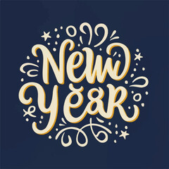 ector happy new year lettering. handwritten inscription with swirls